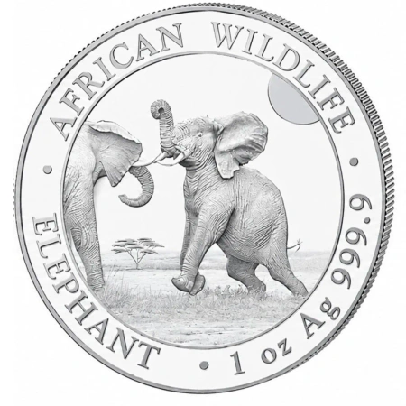SREBRNA MONETA AFRICAN WILDLIFE SŁOŃ SOMALIJSKI LOSOWY ROCZNIK 1 oz 24H VM